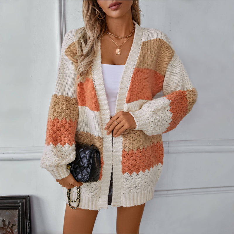 CARDIGAN EN TRICOT RAYÉ DÉCONTRACTÉ | CHAUD