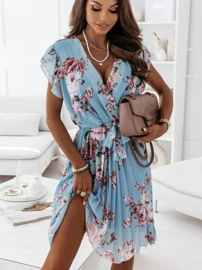 ROBE PLISSÉE À COL EN V PROFOND POUR FEMME | ÉLÉGANTE