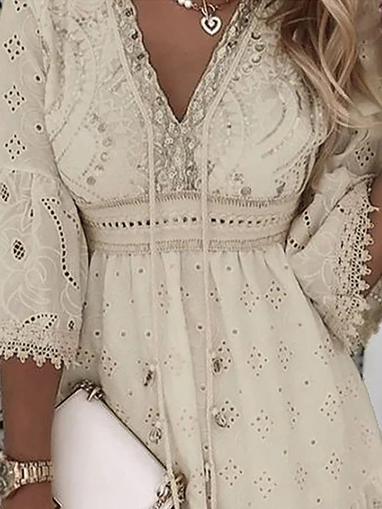 MINI ROBE BOHEMIENNE POUR FEMMES | COL V